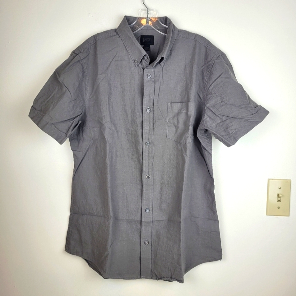 14th And Union Cotton Linen Short Sleeve Button Down Men's Gray Shirt normcore L